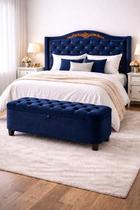Kit De Quarto Lisboa Cabeceira De Cama Box e Calçadeira Baú Casal 140 cm Suede Azul Marinho Eli Móveis e Decoração