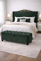 Kit De Quarto Lisboa Cabeceira De Cama Box e Calçadeira Baú Casal 140 cm Suede Verde Escuro Eli Móveis e Decoração