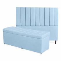 Kit De Quarto Roma Cabeceira De Cama Box e Calçadeira Baú Casal 140 cm Suede Azul Bebê Do Lar Móveis e Decoração