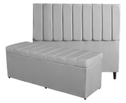 Kit De Quarto Roma Cabeceira De Cama Box e Calçadeira Baú Casal 140 cm Suede Prata Eli Móveis e Decoração