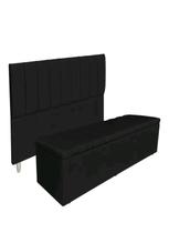 Kit De Quarto Roma Cabeceira De Cama Box e Calçadeira Baú Casal 140 cm Suede Preto Do Lar Móveis e Decoração