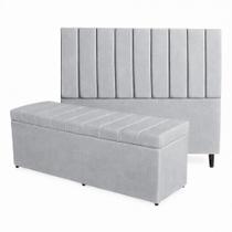 Kit De Quarto Roma Cabeceira De Cama Box e Calçadeira Baú Casal King 195 cm Suede Prata Eli Móveis e Decoração