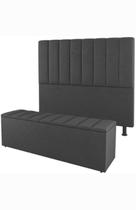 Kit De Quarto Roma Cabeceira De Cama Box e Calçadeira Baú King 195 cm Suede Grafite Do Lar Móveis e Decoração