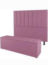 Kit De Quarto Roma Cabeceira De Cama Box e Calçadeira Baú King 195 cm Suede Rosa Do Lar Móveis e Decoração