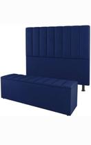 Kit De Quarto Roma Cabeceira De Cama Box e Calçadeira Baú Queen 160 cm Suede Azul Marinho Do Lar Móveis e Decoração