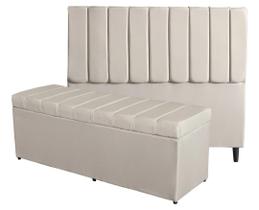 Kit De Quarto Roma Cabeceira De Cama Box e Calçadeira Baú Queen 160 cm Suede Porcelana Eli Móveis e Decoração