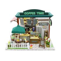 Kit de quebra-cabeça 3D DIY Time Coffee House de madeira para meninas