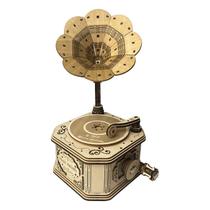 Kit de quebra-cabeça de caixa de música de gramofone de madeira 3D Retro Hand-Crank