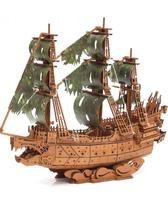 Kit de quebra-cabeça de navio pirata holandês voador de madeira 3D para adultos