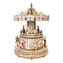 Kit de quebra-cabeça Music Box 3D Carrossel de madeira DIY Hand-Crank Kit de quebra-cabeça Music Box 3D Carrossel de madeira DIY Hand-Crank