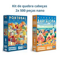 Kit de quebra cabeças 2x500 pçs nano - Portugal e Barcelona - Toyster