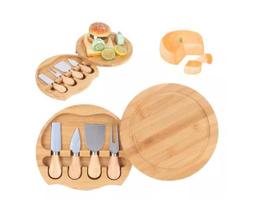 Kit De Queijo Completo Com Tabua E Talheres Para Servir Cor Madeira