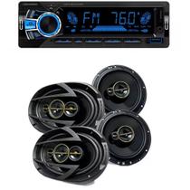 Kit de rádio mp3 4x60 roadstar alto-falante 6 e 6x9 aurum