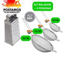 Kit de Ralador e Peneiras 10cm 16cm 20cm em Inox - Praticidade e Versatilidade na Sua Cozinha!