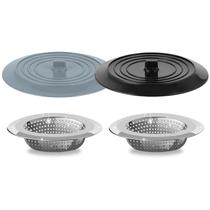 Kit de Ralo e Tampa para Pia V-TOP em Silicone e Aço Inoxidável 11,5 cm