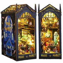 Kit de recanto de livros DIY Roroom, estante de livros DIY Dollhouse Booknook Insert Decor Alley, com caixa de música, quebra-cabeça de madeira 3D com sensor Light Book Nook Insert Wood Bookend Model Building (JTSL09)