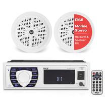 Kit de receptor e alto-falante Pyle Marine - Bluetooth digital estéreo LCD embutido e microfone com sistema de rádio AM FM, alto-falantes à prova d'água de 5,25” (2) leitores MP3/USB/SD e controle remoto - PLMRKT36WT