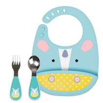 Kit de Refeição com Babador Cata Migalhas de Silicone e Talheres Zoo Unicórnio - Skip Hop Kit de Refeição com Babador Cata Migalhas de Silicone e Talheres Zoo Unicórnio - Skip Hop