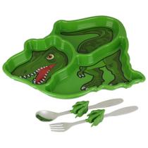 Kit de Refeição KidsFunwares Dinossauro T-Rex - Prato Dividido com Garfo e Colher para Crianças