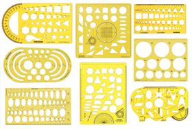 Kit de Réguas Geométricas com Moldes Multipadrão para Escritório e Escola, 8 Peças - Traceease