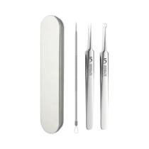 Kit De Remoção De Cravos Em Aço Inoxidável Preto Com Pinça E Agulha, Ferramenta Para Remover Acne