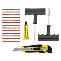 Kit De Reparo Remendo Para Pneu Sem Câmara Carro Moto Com 13 Macarrão E Estilete