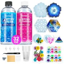 Kit de Resina Epóxi Teexpert para Iniciantes, Kit de Resina de 32OZ com Moldes de Silicone, Conjunto Completo com 24 Cores, Flores Secas e Materiais de Arte, Artesanato para Adultos, Kit Presente para Porta-copos e Decoração DIY