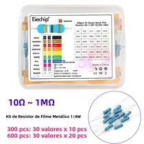 Kit De Resistor De Filme Metálico 1/4W 300/600PCS 1% 30 Valores 0.25W 10Ω a 1MΩ Kit Eletrônico Com Kit De Resistor De Filme Metálico 1/4W 300/600PCS 1% 30 Valores 0.25W 10Ω a 1MΩ Kit Eletrônico Com