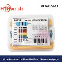 Kit De Resistores De Filme Metálico 300/600PCS 1/4W De 10Ohm a 1M 1% Com 30 Valores Em Caixa