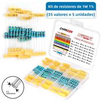 Kit De Resistores De Filme Metálico De Alta Precisão 1W 1% 175pcs 35 Valores 10 100 470 4.7K 10K Ohm
