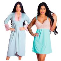 Kit de Robe Roupão Longo e Camisola Amamentação Gestante Fácil Acesso Confortável