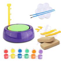 Kit de roda de cerâmica Bginners para crianças com tintas e ferramentas de argila Brinquedo DIY para crianças