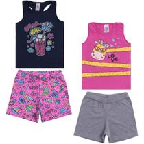 Kit de Roupas de Verão Meninas Infantil Infantis Feminina com 2 Conjuntos Blusa e Shorts em Cotton