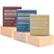 Kit de Sabonetes Rinse & Robust 3 Unidades Couro, Sândalo e Teca Kit de Sabonetes Rinse & Robust 3 Unidades Couro, Sândalo e Teca