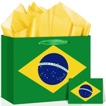 Kit de Sacola de Presente com Bandeira do Brasil para Decoração de Festa
