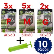 Kit de Sacos a Vacuo com Bomba Organizar Guarda-Roupa Viagem