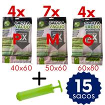 Kit de Sacos a Vacuo com Bomba Organizar Guarda-Roupa Viagem