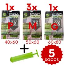 Kit de Sacos a Vacuo com Bomba Organizar Guarda-Roupa Viagem