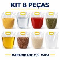 Kit de sacos de armazenamento 2,5l com alça e bico dosador transparente reutilizável para líquidos e Kit de sacos de armazenamento 2,5l com alça e bico dosador transparente reutilizável para líquidos e