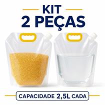 Kit de sacos de armazenamento 2,5l com alça e bico dosador transparente reutilizável para líquidos e Kit de sacos de armazenamento 2,5l com alça e bico dosador transparente reutilizável para líquidos e
