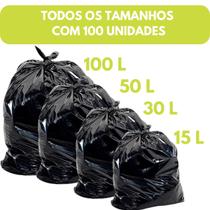 Kit de Sacos de Lixo 100 Unidades - Opções 15L, 30L, 50L e 100L