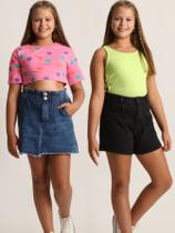 Kit De Saia e Short Jeans Infantil Menina Juvenil