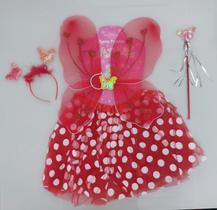 Kit de Saia Fantasia Infantil Juvenil Festa de Carnaval Halloween Borboleta Fada com Asa e Acessórios