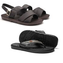 Kit de Sandália + Chinelo Masculino Confortável e Ortopédico