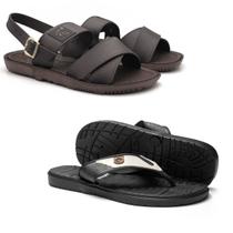 Kit de Sandália + Chinelo Masculino Confortável e Ortopédico