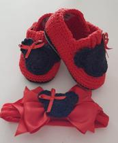 Kit de sapatinho com faixa de cabelo para recém nascido, trabalho manual em crochê. - Lu Araújo Ateliê