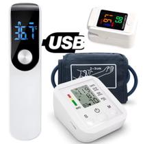 Kit de saúde para seu familiares 3x1 com Aparelho de Pressão Digital Termômetro de Febre e Oxímetro