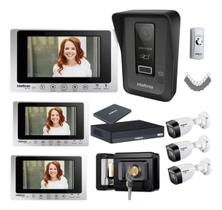 Kit de Segurança Completo Videoporteiro WiFi wT7 Lite, 3 Módulos, DVR, 3 Câmeras e Fechadura