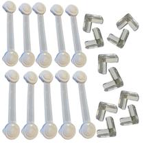 Kit de Segurança para Bebê com 10 Protetores de Quina de Silicone para Móveis + 10 Travas de Porta, Transparente e Branc