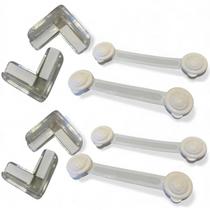 Kit de Segurança para Bebê com 4 Protetores de Quina de Silicone para Móveis e 4 Travas de Segurança para Portas, Transp